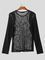 Mens Sheer Mesh Panel Long-Sleeve T-Shirt SKUK89177