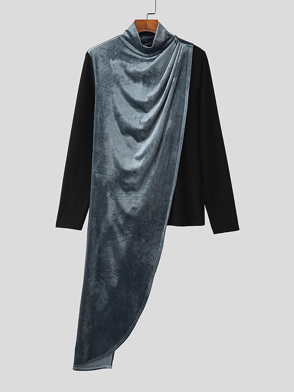 Men's Colorblock Layered High Neck Long Sleeve T-Shirt SKUL30476