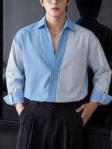 Men's High Street Urban Casual Asymmetrical Stripe Fold Cuff Long Sleeve Lapel Collar Shirt SKUL77516