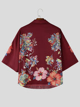 Men's Retro Hawaiian Aloha Aesthetic All-Over Floral Botanical Print Short Sleeve Shirt SKUL68401