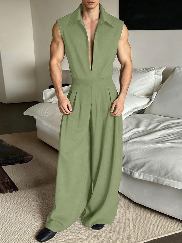 Men's Solid Color Half Placket Lapel Two Pieces Outfit SKUL39769