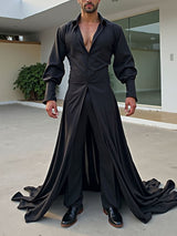 Men's Solid Color Floor-Length Long Hem Long Sleeve Cardigan SKUL28134