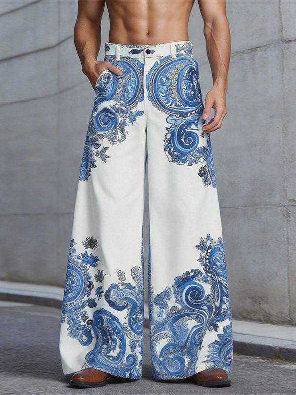 Men's Avant-Garde Paisley Print High-Waisted Fluid Extra Wide-Leg Drape Pant SKUL66887