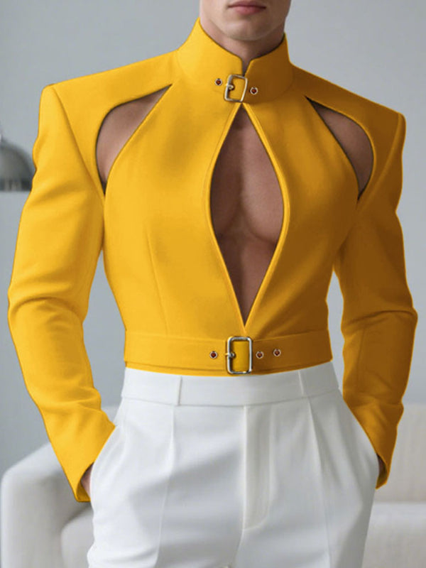 Men's Solid Color Hollow Out Long Sleeve Blazer SKUL27321