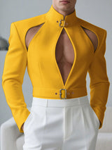 Men's Solid Color Hollow Out Long Sleeve Blazer SKUL27321