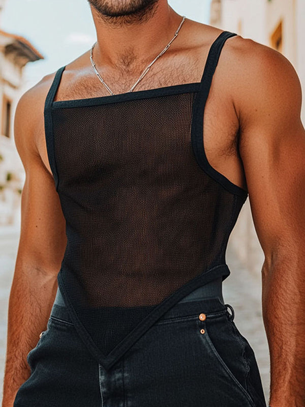 Mens Sheer Mesh Textured Square Neck Tank SKUL11725