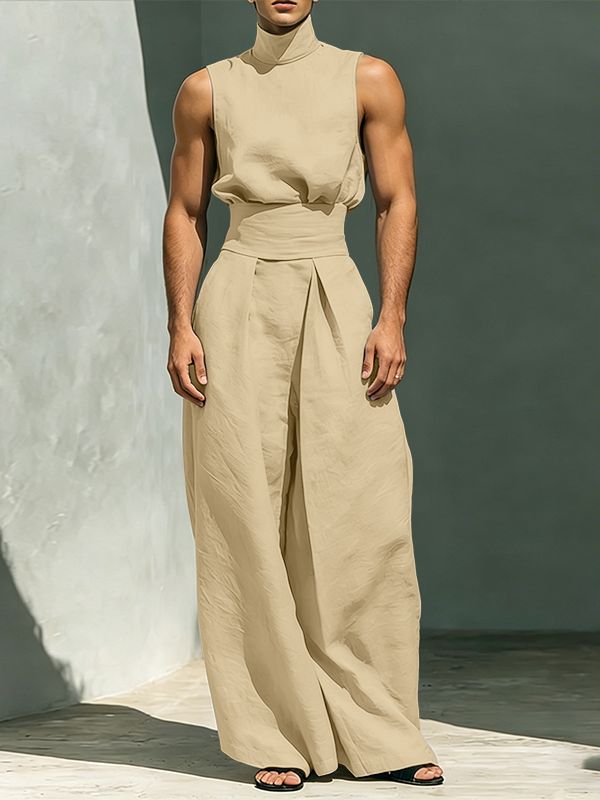 Men's Avant-Garde Sculpted High Turtleneck Two Pieces Outfit SKUL66137