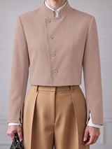 Men's Neo-Chinese Chic Evening Gala Asymmetric Slanted Button Stand Collar Cropped Blazer SKUL85479