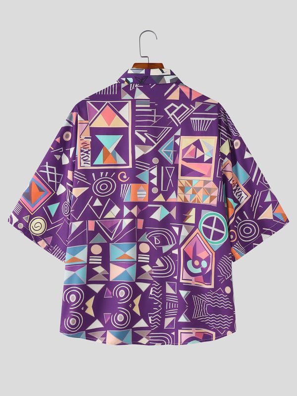 Men's Abstract Geometric Art Print Oversized City Boy Shirt SKUL59520