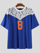 Men's Digital Print Lace Patchwork Short Sleeve T-Shirt SKUL20203