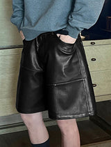 Mens Faux Leather Side Pockets Casual Shorts SKUK61530