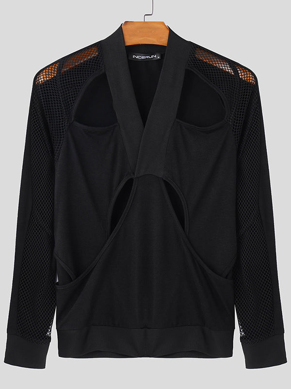 Mens Sheer Mesh Panel Long-Sleeve T-Shirt SKUK97037