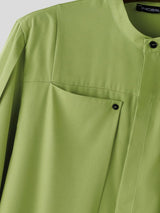 Men's Architectural Pleated Panel Stand-Collar Boxy Shirt SKUL61856