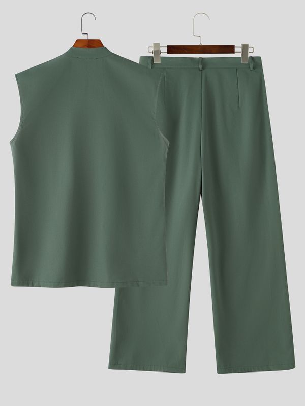 Men's Elegant Double-Breasted Stand Collar Two Pieces Outfit SKUL77311