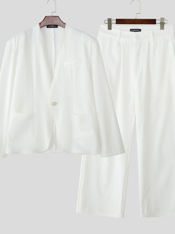 Men's Solid Color Casual Loose Two Pieces Outfit SKUL30816