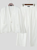 Men's Solid Color Casual Loose Two Pieces Outfit SKUL30816