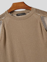 Men's Grid Mesh Patchwork Knit Short Sleeve T-Shirt SKUL22773