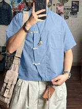 Men's Asymmetric Chinese Knot Short Sleeve Shirt SKUL50139