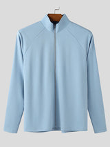 Men's Solid Color Zip Long Sleeve T-Shirt SKUL42367