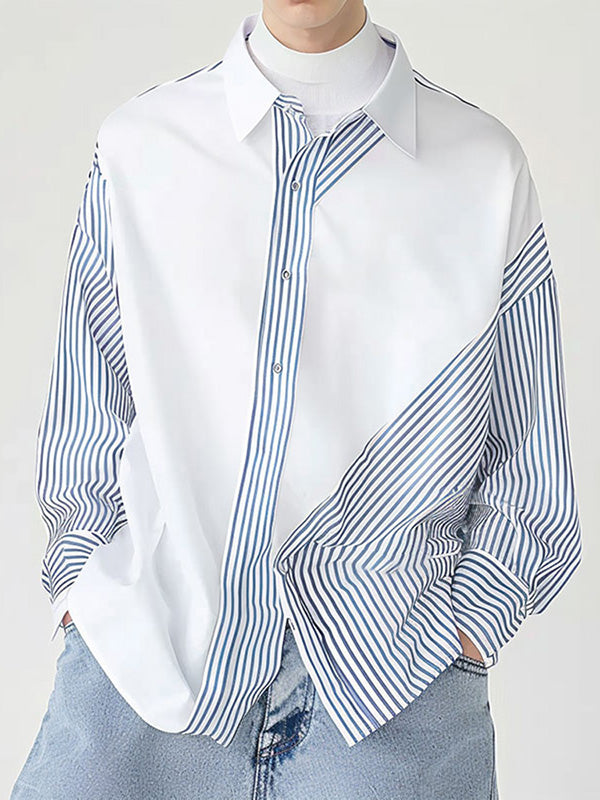 Mens Irregular Stripe Design Long Sleeve Shirt SKUK66888