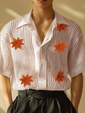 Mens Floral Mesh See Through Short Sleeve Shirt SKUK61372