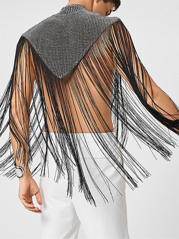 Men's Tassel Patchwork Cropped Cloak SKUL22782