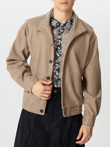 Mens Solid Stand Collar Button Front Jacket SKUK40029