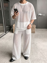 Men's Avant-Garde Sheer Chevron Mesh Two Pieces Outfit SKUL74698