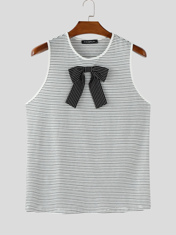 Mens Bow Detail Patchwork Striped Casual Tank SKUL20616