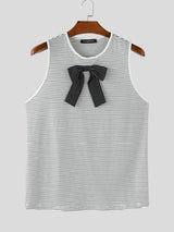 Mens Bow Detail Patchwork Striped Casual Tank SKUL20616