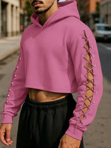 Men's Sleeve Drawstring Cropped Long Sleeve Hoodie SKUL42682