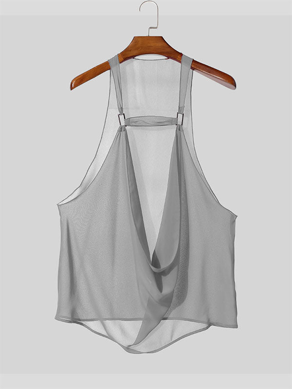 Mens Solid Color Sheer Draped Neck Tank SKUL15457