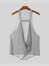 Mens Solid Color Sheer Draped Neck Tank SKUL15457