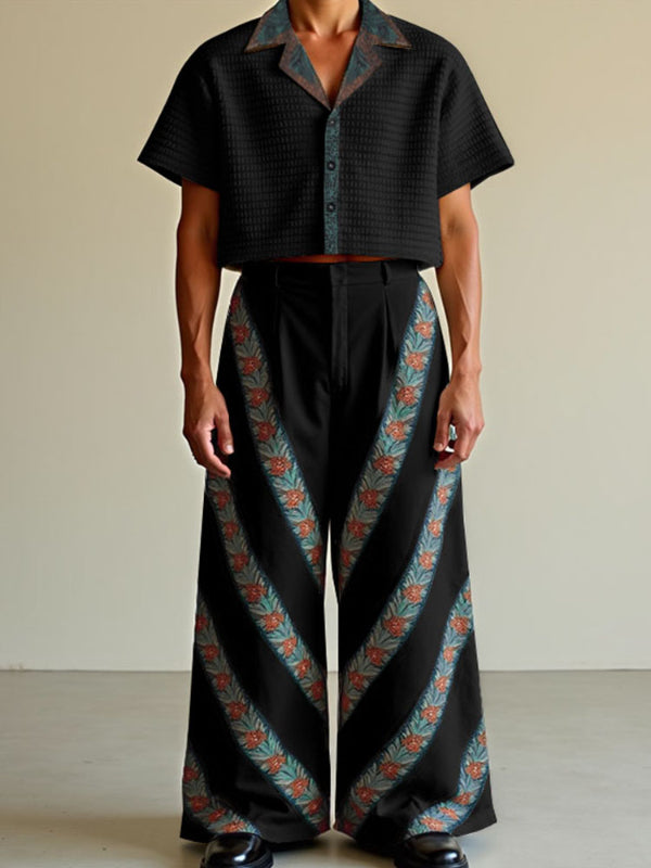 Men's Floral Print Colorblock Two Pieces Outfit SKUL15181