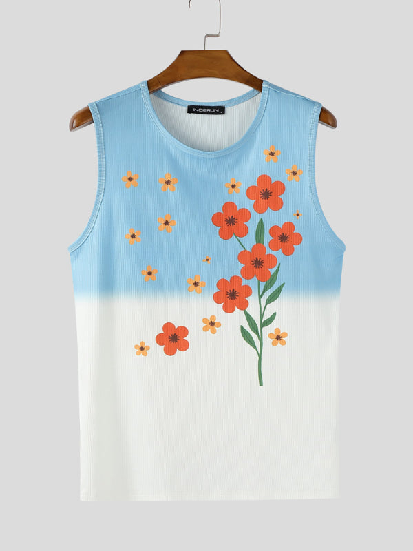 Mens Floral Print Knit Casual Tank SKUL15440