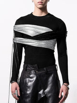 Mens Ribbon Patchwork Long Sleeve T-Shirt SKUK89228