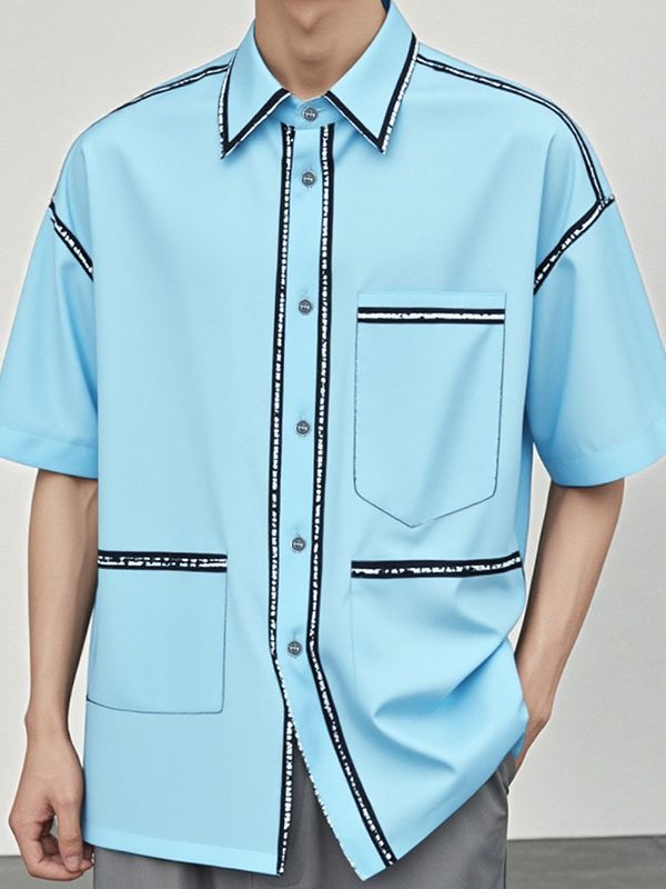 Men's Color Block Trim Short Sleeve Shirt SKUL35053