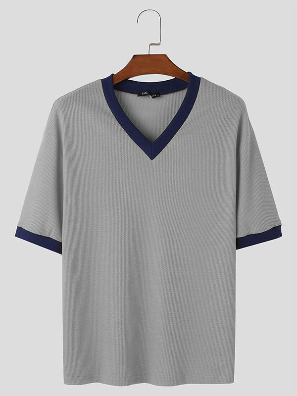 Mens Textured Color-Block Short Sleeve T-Shirt SKUK69140