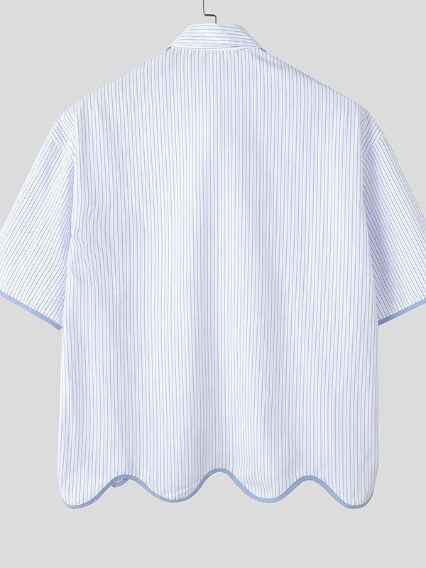 Men's Contrast Color Wave Hem Short Sleeve Shirt SKUL45335