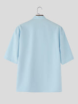 Men's Solid Color New Chinese Style Asymmetric Short Sleeve Shirt SKUL56321