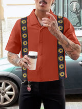 Mens Floral Print Patchwork Cropped Short Sleeve Shirt SKUL07819