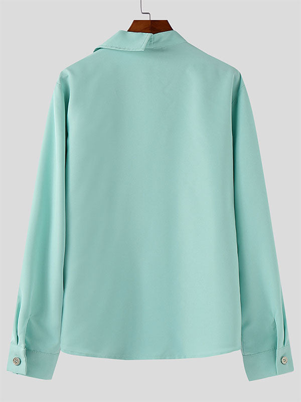 Mens Solid Color Asymmetrical Long Sleeve Shirt SKUL04067