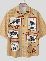 Men's Cartoon Print Plaid Short Sleeve Shirt SKUL45988