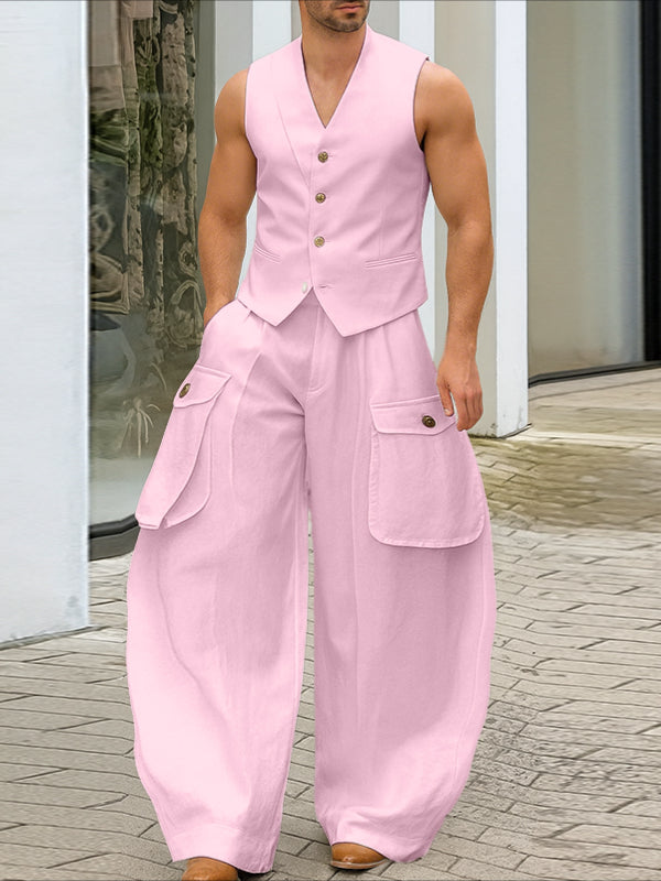 Men's Large Pocket Patchwork Two Pieces Outfit SKUL38993