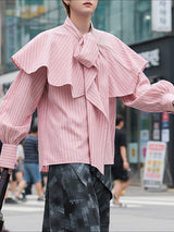 Men's Stripe Ruffle Long Sleeve Shirt SKUL47651