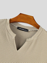 Men's Striped Small V Neck Long Sleeve T-Shirt SKUL22199