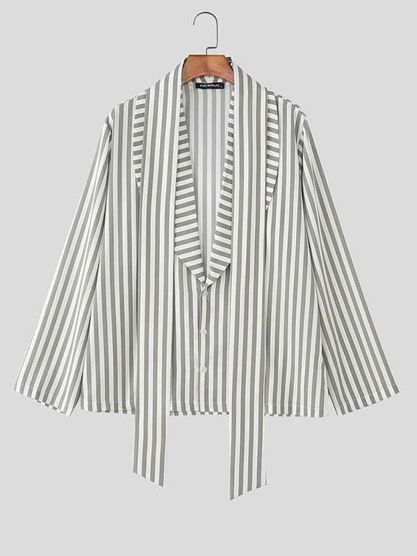 Men's Striped Tie Long Sleeve Shirt SKUL30768