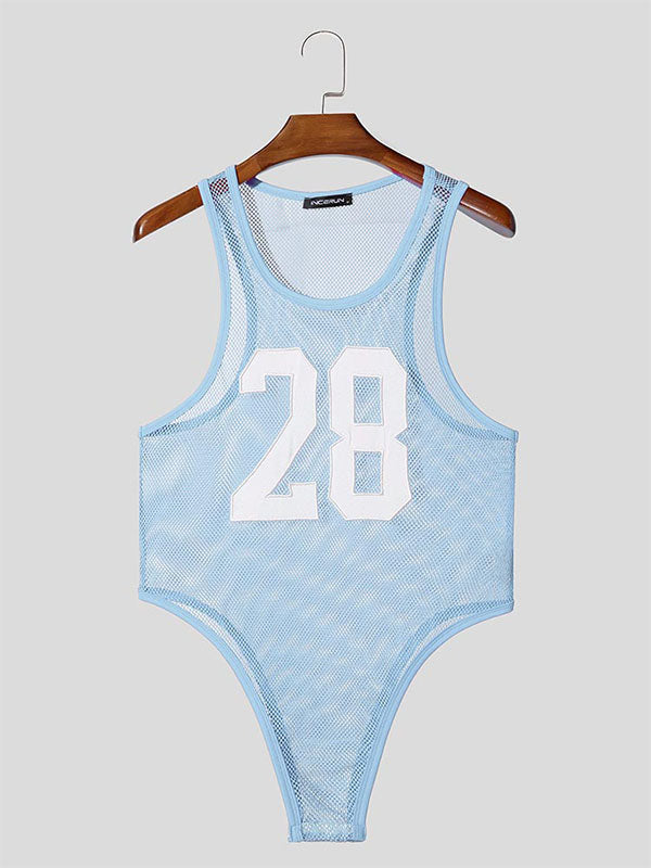 Mens Digital Print Sheer Mesh Sleeveless Bodysuit SKUL03027