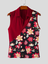 Mens Floral Print Contrast Color Sleeveless Shirt SKUL18004