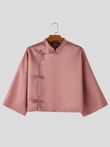 Men's Solid Color Frog Button Shirt SKUL56290